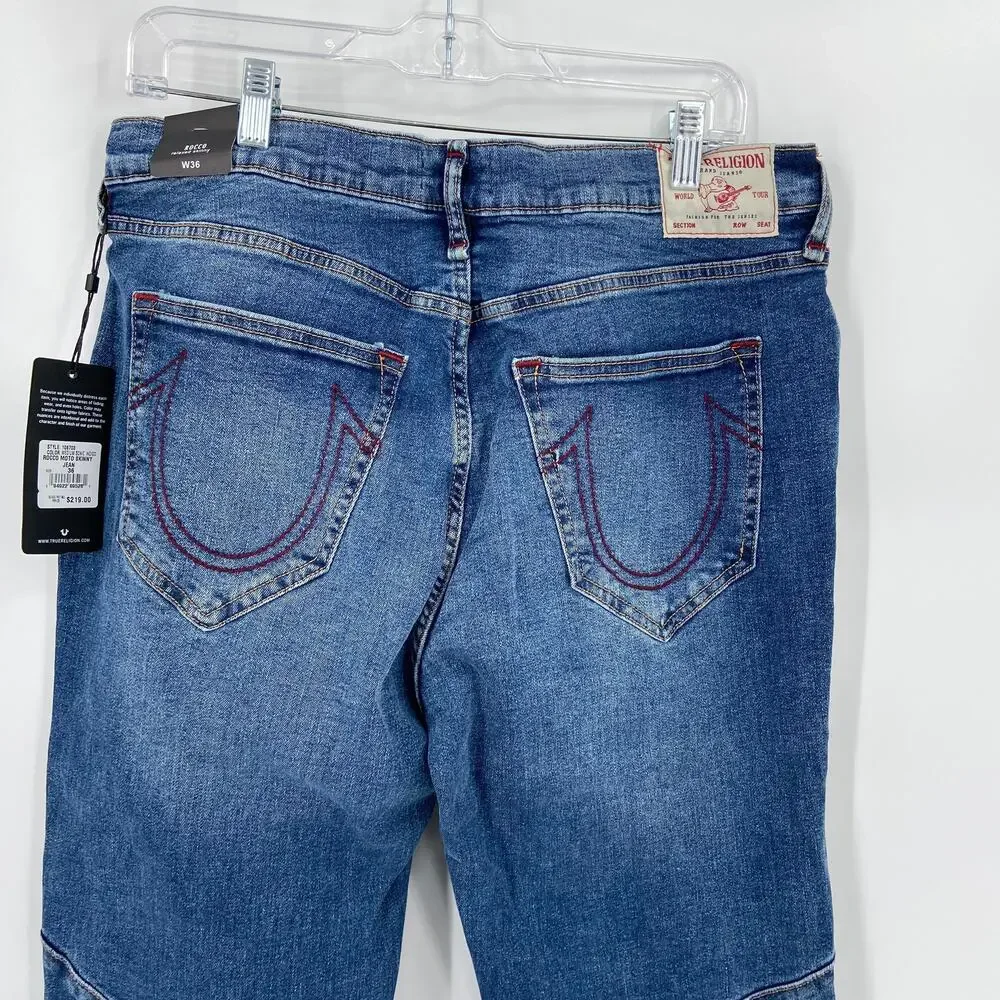 True Religion Jeans Mens Size 36 Rocco Moto‎ Med Sonic Indigo Stretch